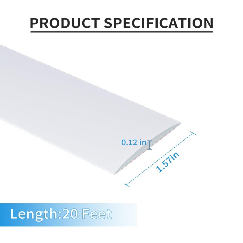 Greymond Floor Transition Strip Cover Strips, Self Adhesive Vinyl Flooring Transitions Divider for Carpet,Threshold,Floor Tiles and Gaps, 20FTx1.57in(White) - Image 2